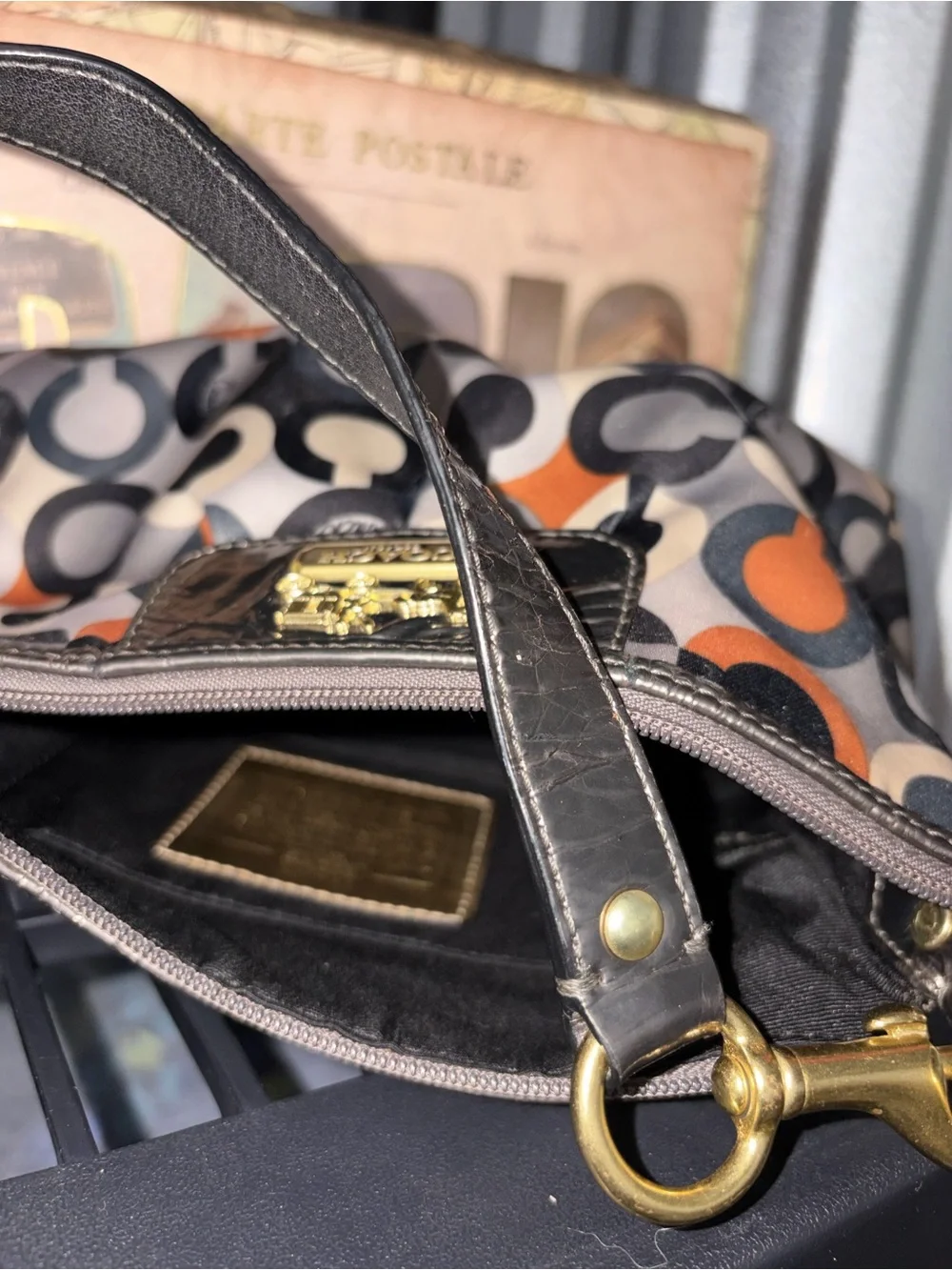 Coach Multicolor Circle Print Shoulder Bag with Brown Trim